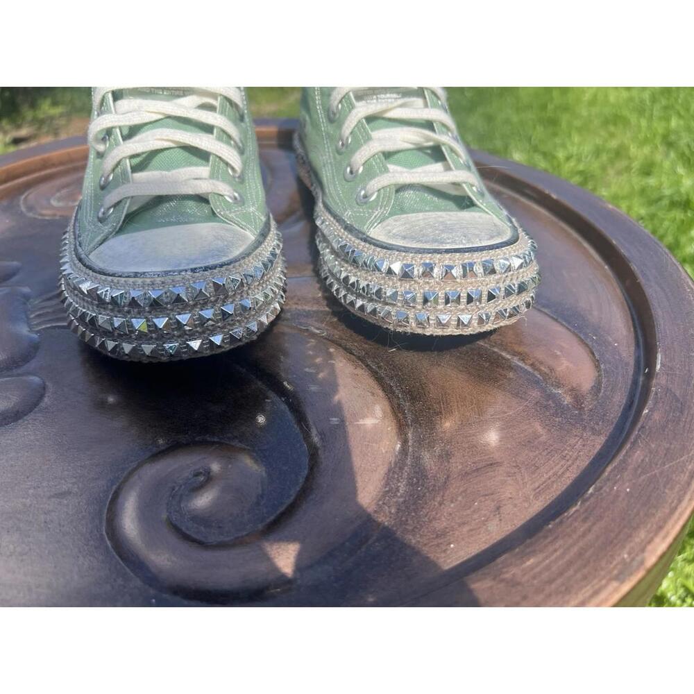 NAN KU Couture Cruise Studded High Top Sneakers Distressed Green Size 40 US 9 - Picture 9 of 15
